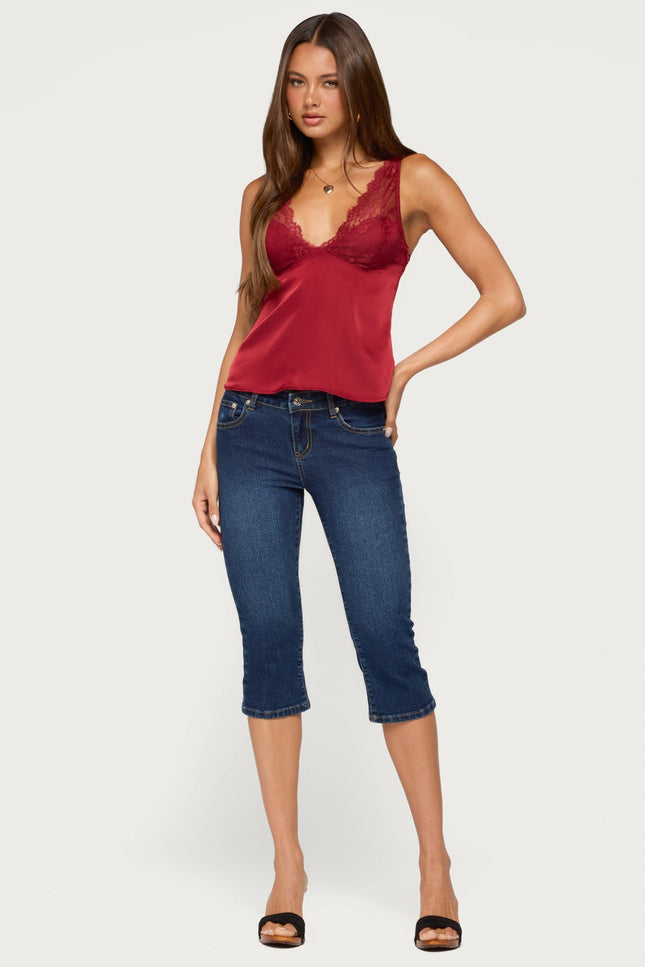 Vikkey Lacey Satin Effect Tank Top - Dark Red