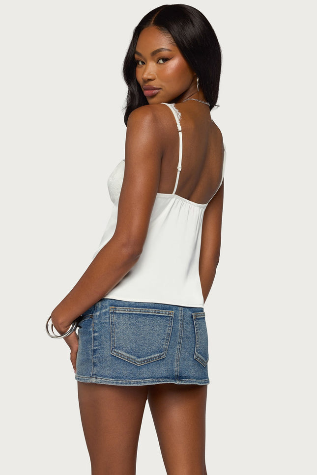 Vikkey Lacey Satin Effect Tank Top - White