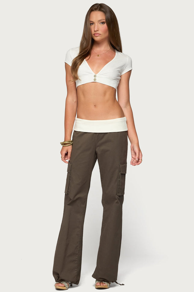 Cecey Button Up Crop Top - White