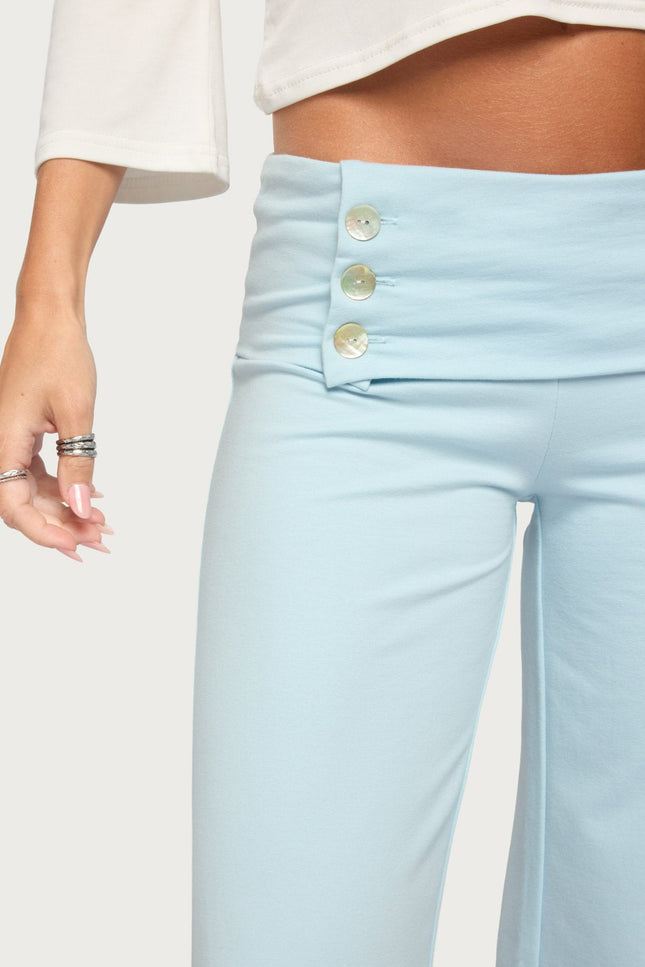 Poppy Foldover Wide Leg Pants - Light Blue