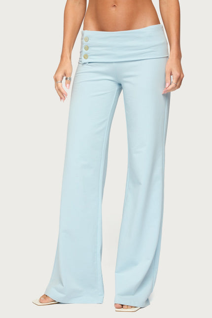 Poppy Foldover Wide Leg Pants - Light Blue