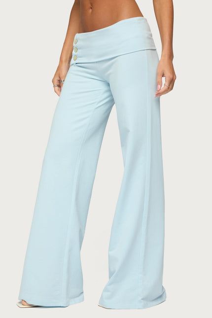 Poppy Foldover Wide Leg Pants - Light Blue