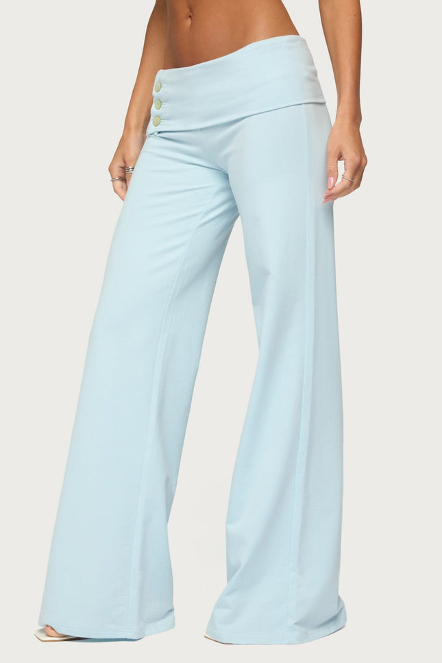 Poppy Foldover Wide Leg Pants - Light Blue