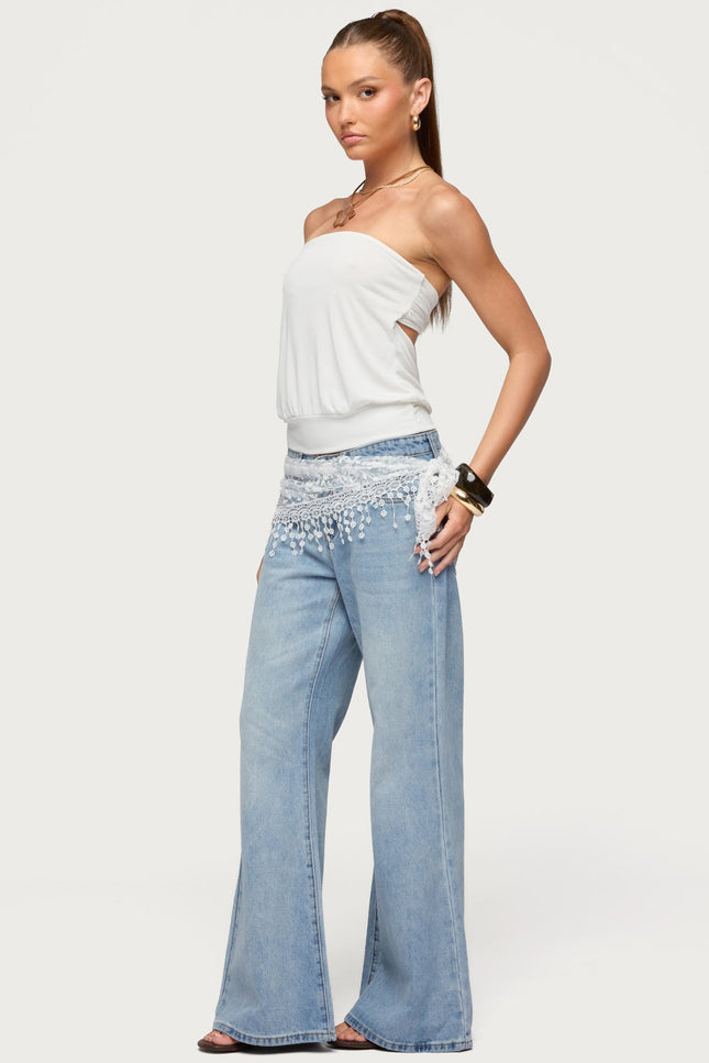 Lanah Back Cutout Strapless Top - White