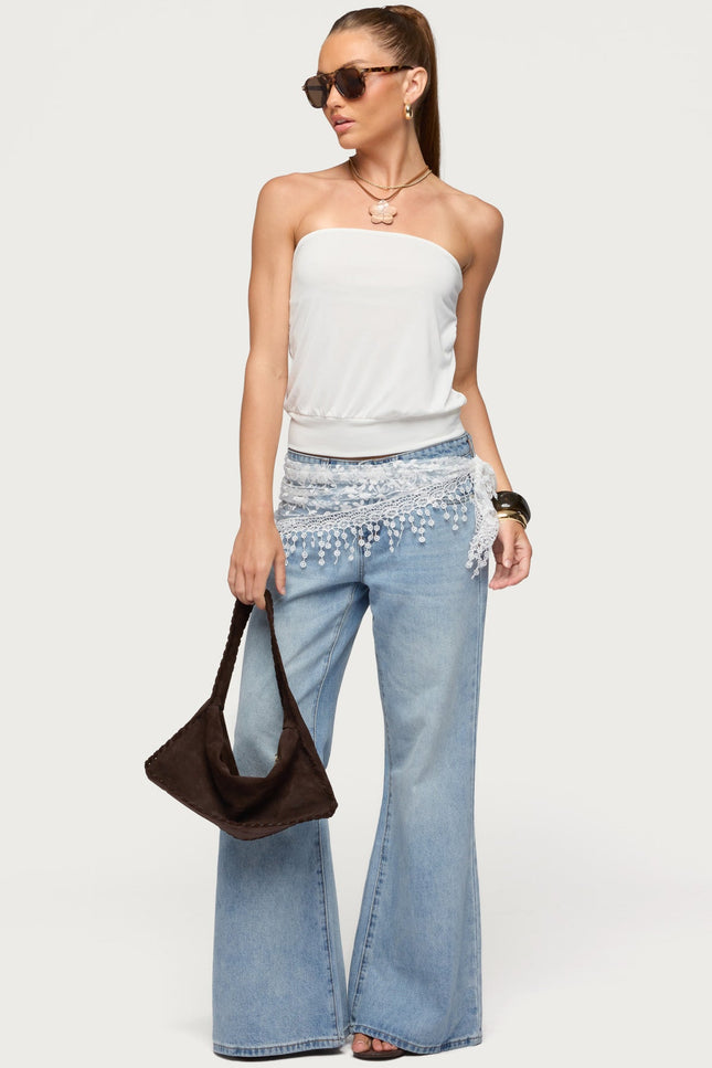 Lanah Back Cutout Strapless Top - White