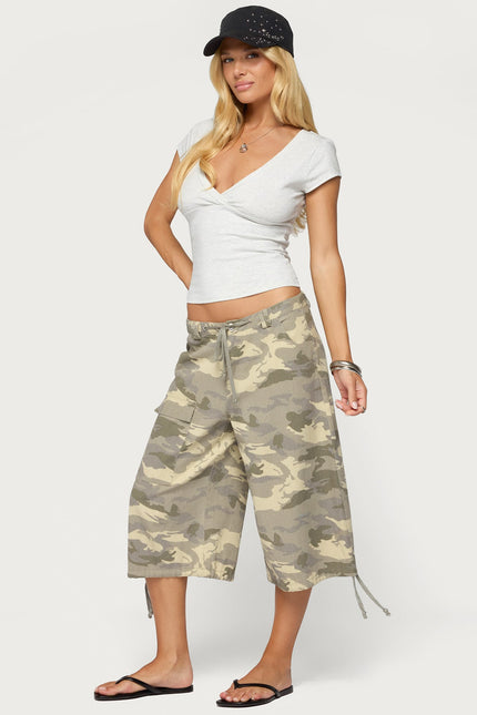 Penelopy Overlap V Neck Top - Light Gray Melange