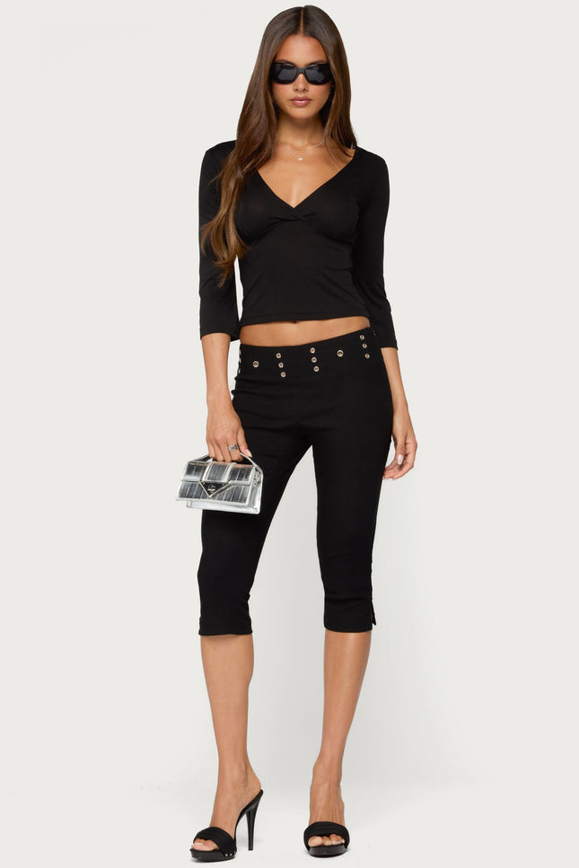 Mar V Neck Three-Quarter Sleeve Top - Black