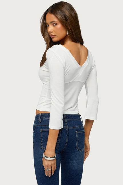 Mar V Neck Three-Quarter Sleeve Top - Cream