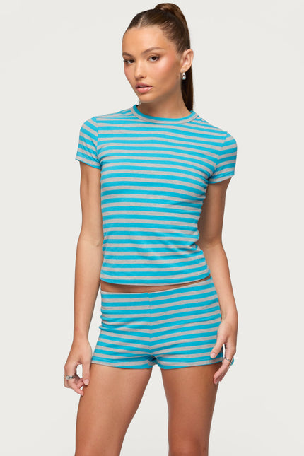Isara Striped T Shirt - Blue And Gray Melange