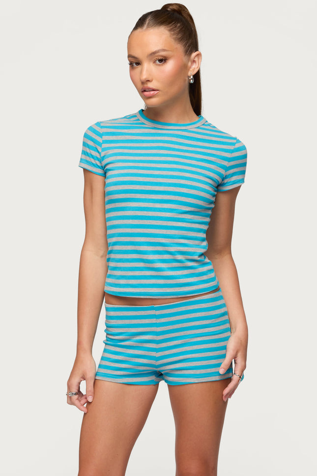 Isara Striped T Shirt - Blue And Gray Melange
