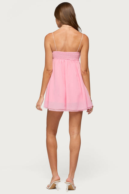 Ariellah Chiffon Babydoll Mini Dress - Pink