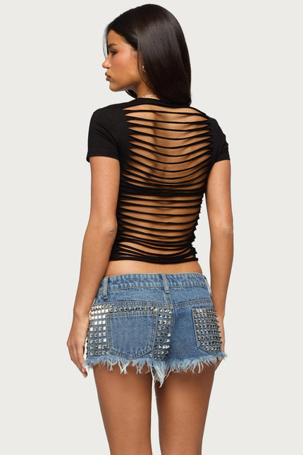 Izabelle Shredded Back Top - Black