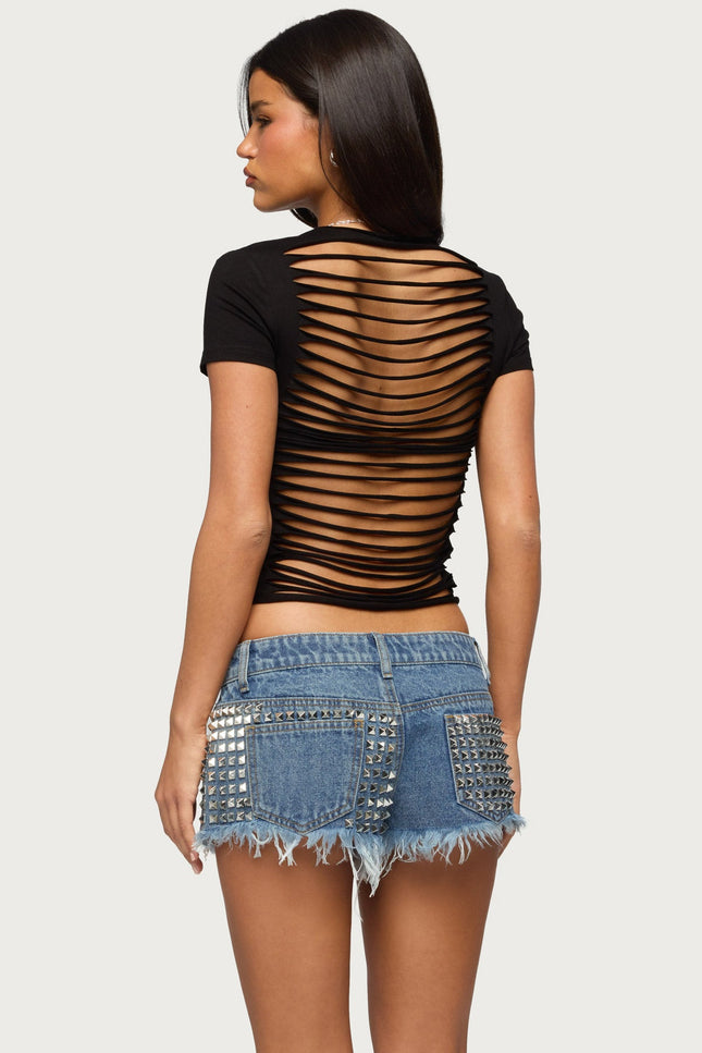 Izabelle Shredded Back Top - Black