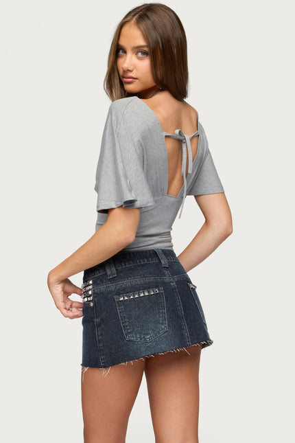 Betee Flutter Plunge Neck Top - Gray Melange