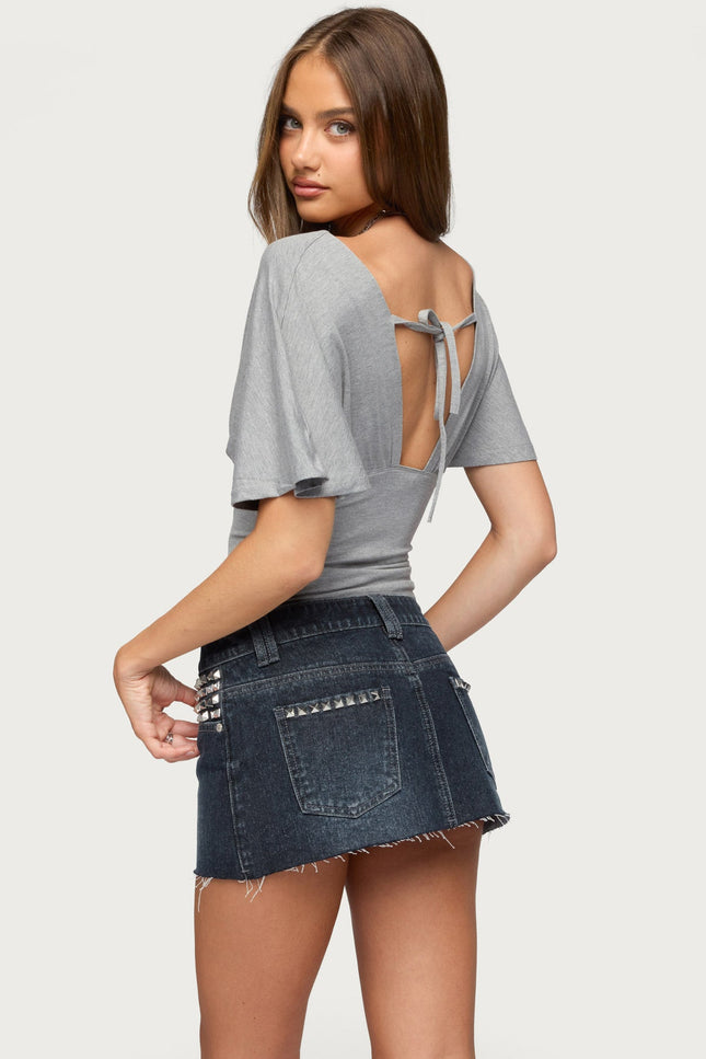Betee Flutter Plunge Neck Top - Gray Melange