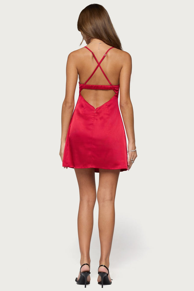 Christina Satin Effect Mini Dress - Red