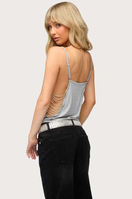 Donia Cutout Beaded String Tank Top - Gray Melange