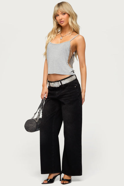 Donia Cutout Beaded String Tank Top - Gray Melange