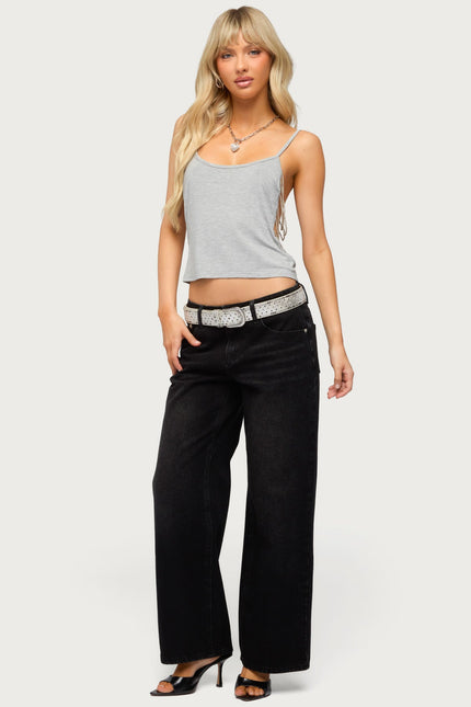 Donia Cutout Beaded String Tank Top - Gray Melange