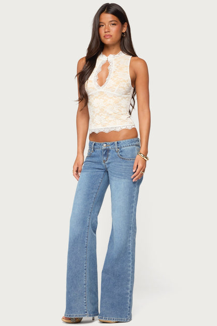 Frieda Keyhole Cutout Lace Top - Cream