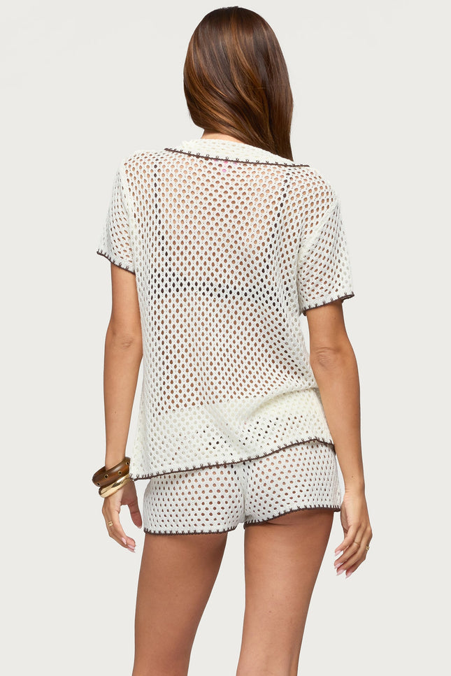 Rocca Contrast Button Up Crochet Top