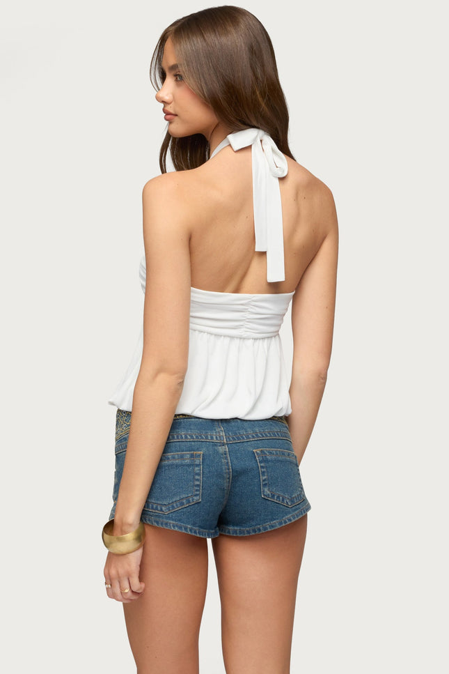 Kristina Gathered Bubble Halter Top - Cream