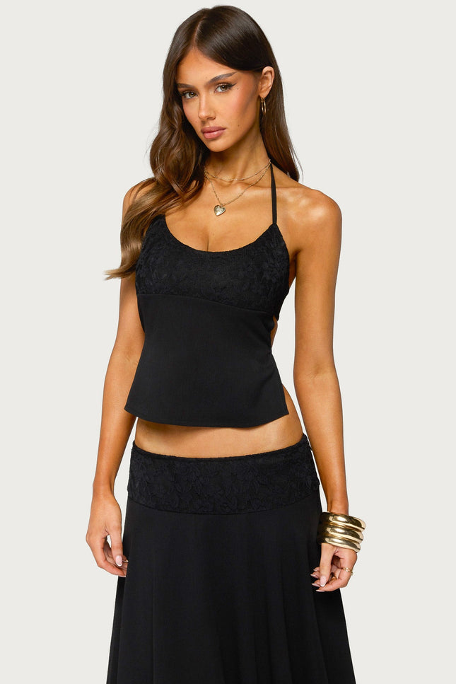 Evia Lacey Backless Halter Top - Black