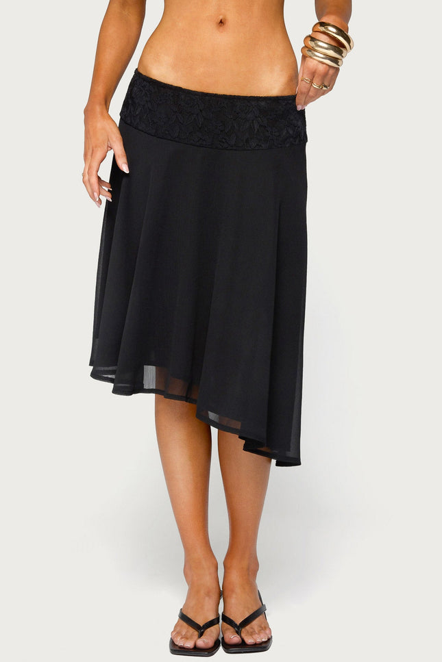 Evia Lacey Asymmetric Midi Skirt - Black