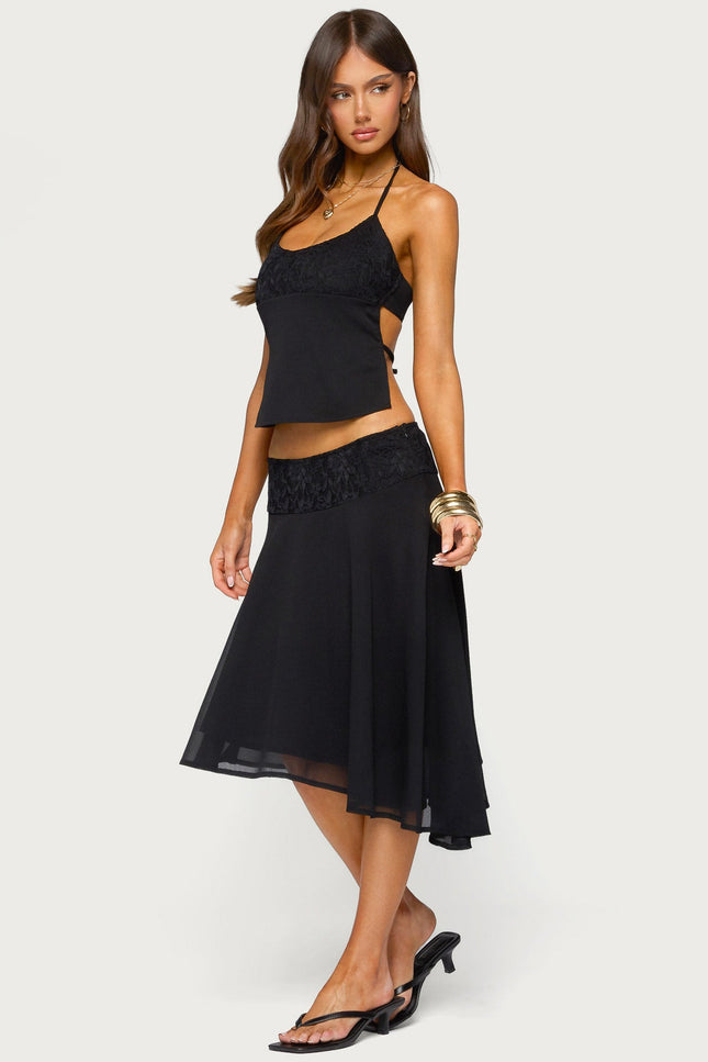 Evia Lacey Asymmetric Midi Skirt - Black