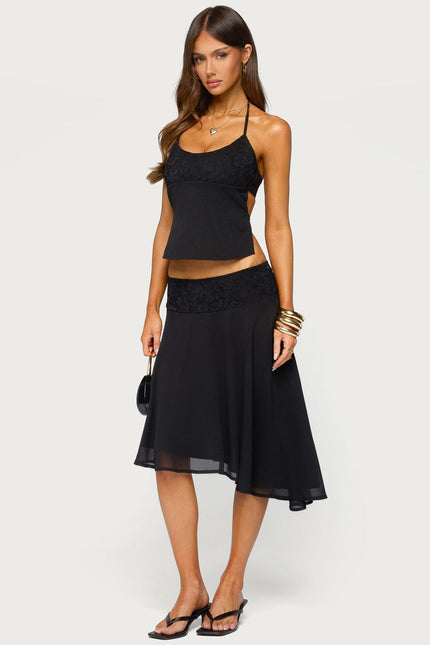 Evia Lacey Asymmetric Midi Skirt - Black