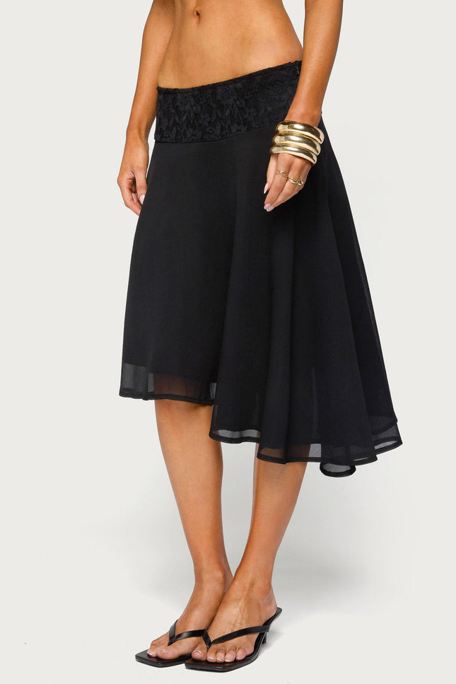 Evia Lacey Asymmetric Midi Skirt - Black