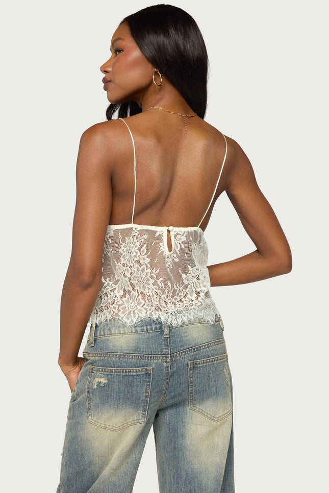 Ottilie Lace & Satin Effect Top - Ivory