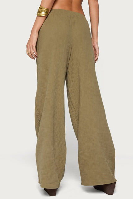 Viktoria Wide Leg Gauze Pants - Olive