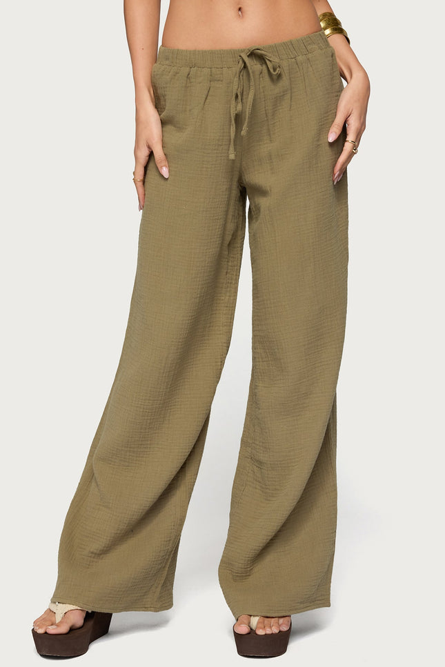 Viktoria Wide Leg Gauze Pants - Olive