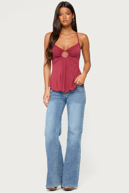 Kirstine Bead Patch Tank Top - Burgundy