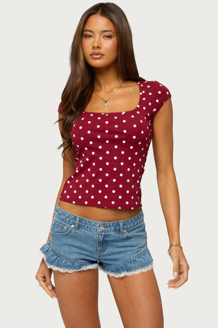 Mookie Square Neck Polka Dot Top - Burgundy And White