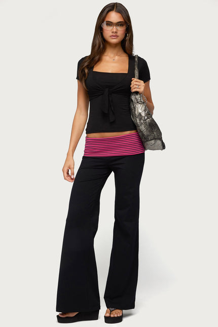 Maci Striped Foldover Pants - Black And Pink