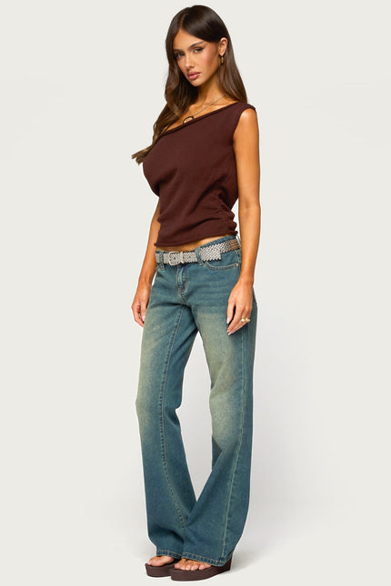 Lauria Off Shoulder Knit Top - Brown