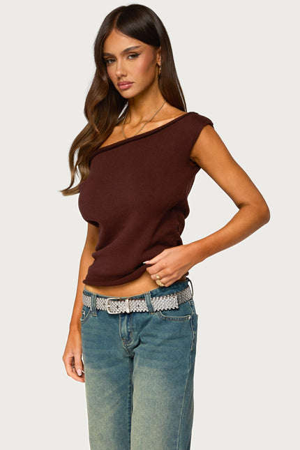 Lauria Off Shoulder Knit Top - Brown