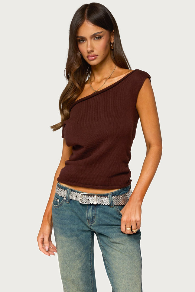 Lauria Off Shoulder Knit Top - Brown