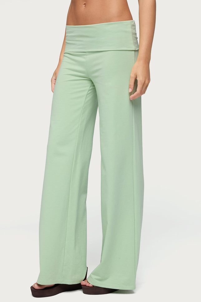 Cammy Wide Leg Foldover Pants - Green