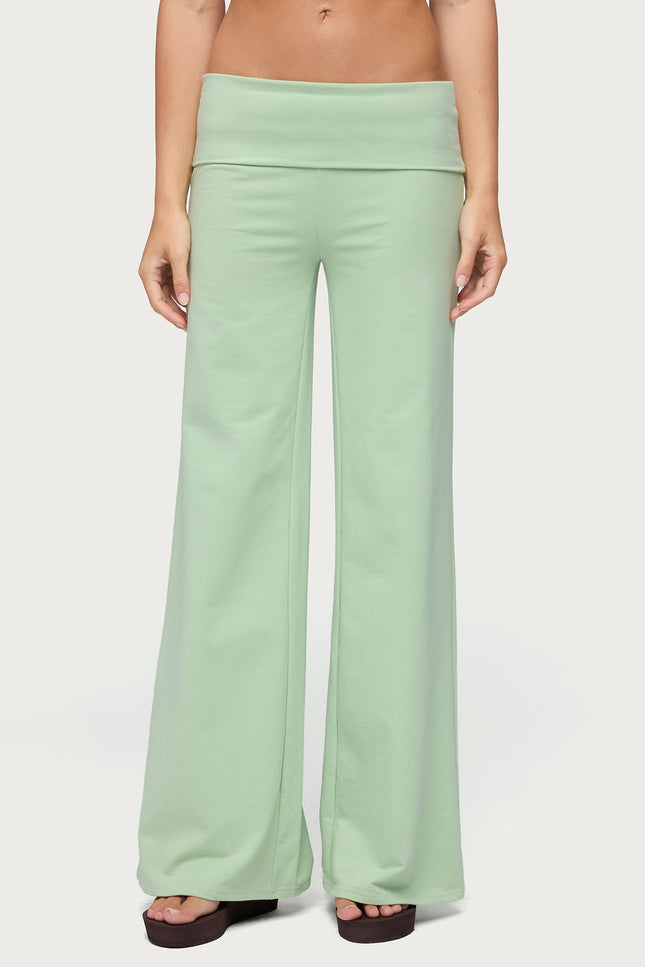 Cammy Wide Leg Foldover Pants - Green