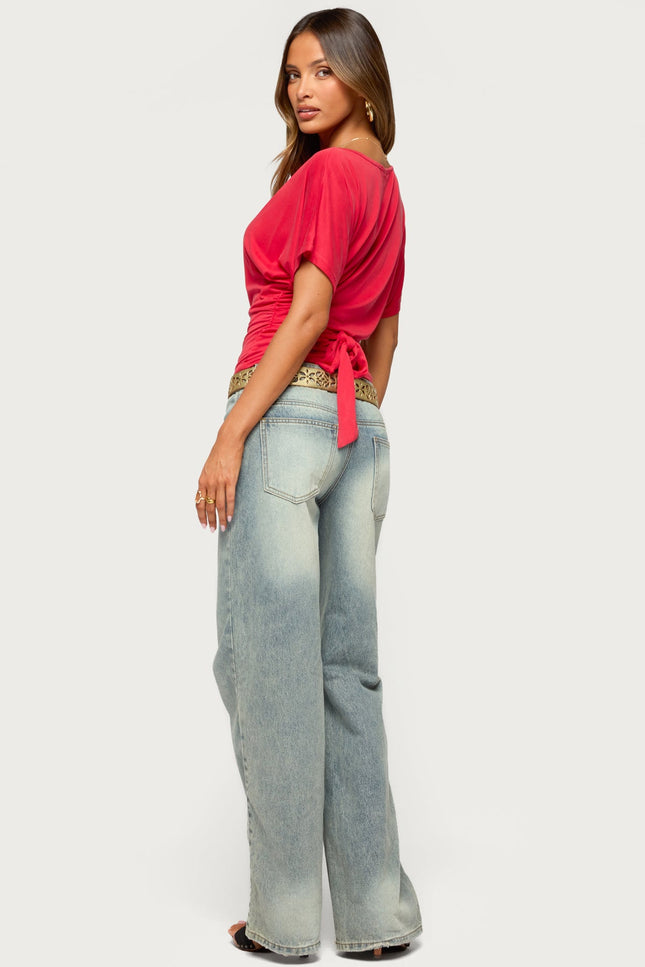 Maevie Ruched Waist Top - Red