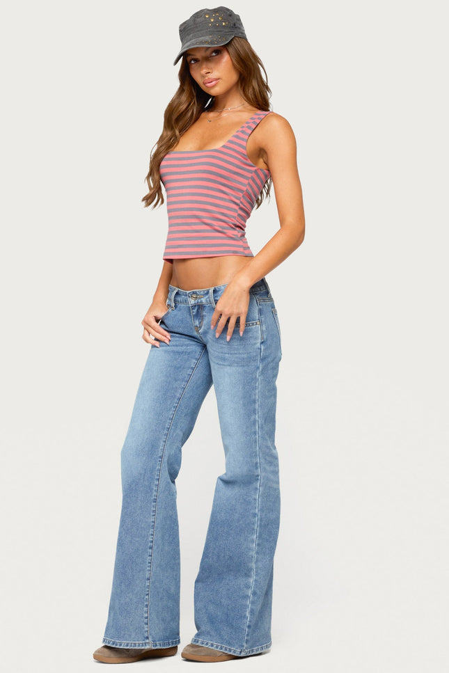 Girla Low Rise Wide Leg Jeans - Blue Washed