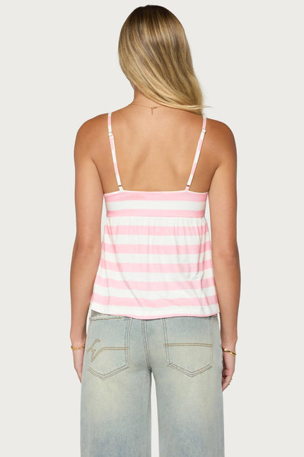 Michey Tie Front Babydoll Tank Top - White And Pink