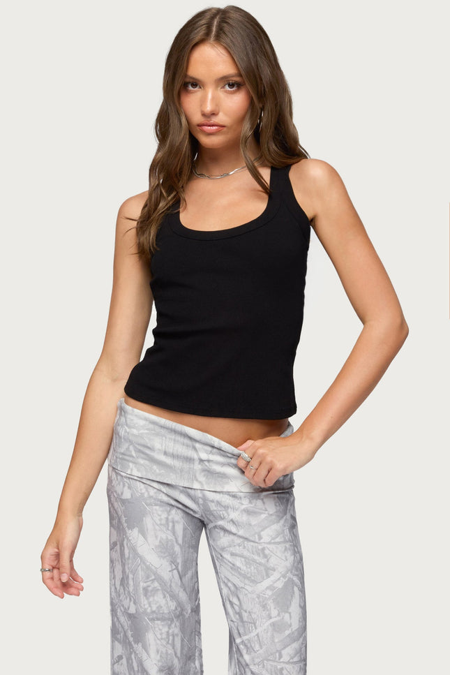 Harlowe Ribbed Racerback Tank Top - Black