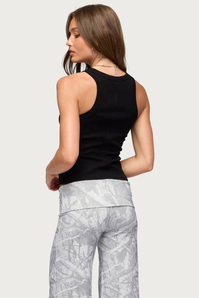 Harlowe Ribbed Racerback Tank Top - Black