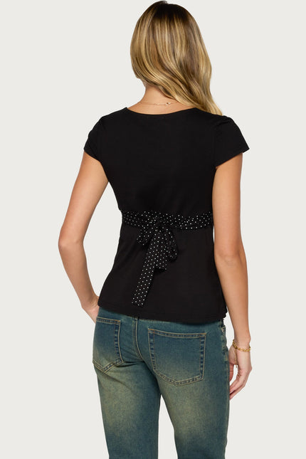 Arla Polka Dot V Neck Top - Black