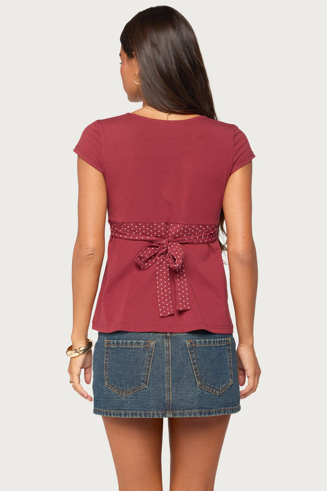 Arla Polka Dot V Neck Top - Burgundy