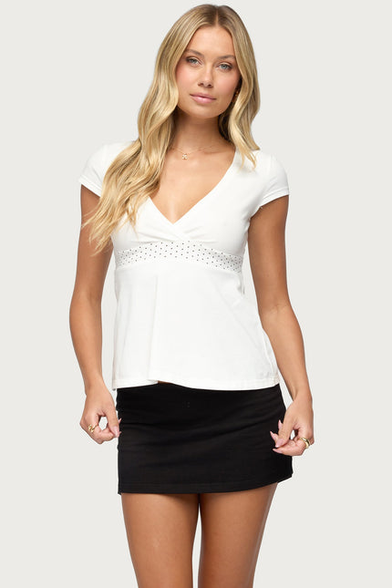 Arla Polka Dot V Neck Top - White